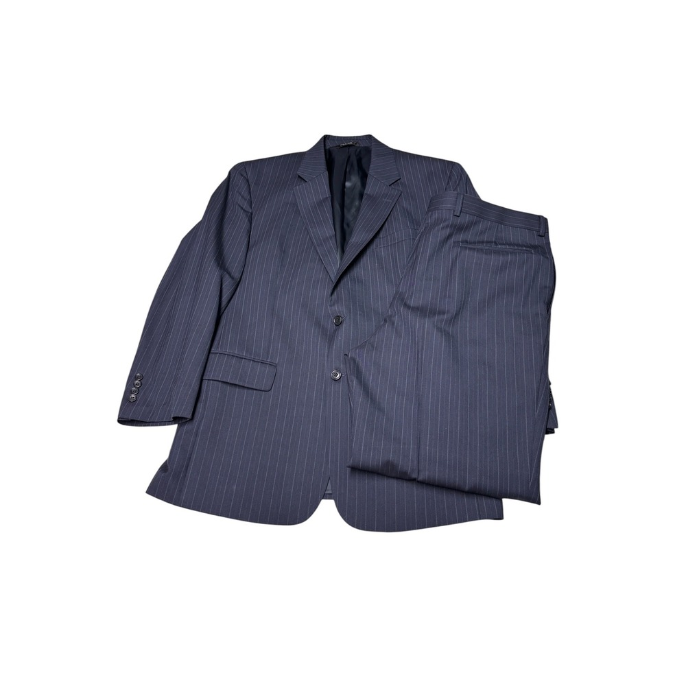 Jos. A. Bank Mens 43R 37X29 Navy Blue Pinstripe 100% Wool 2 Pc Suit Blazer Pants